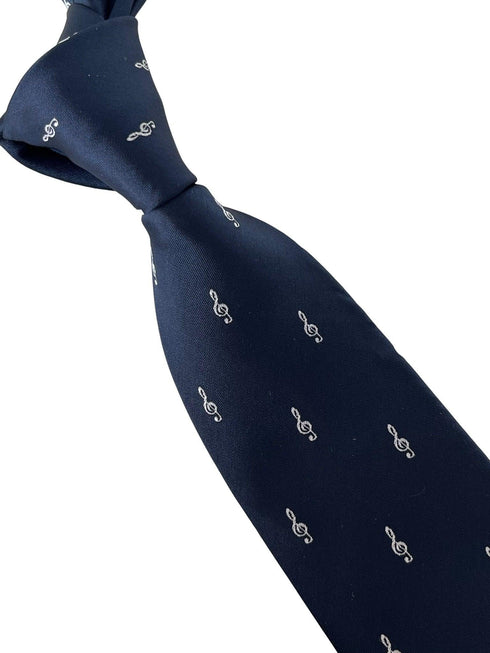 navy dark blue tie with treble clef  design
